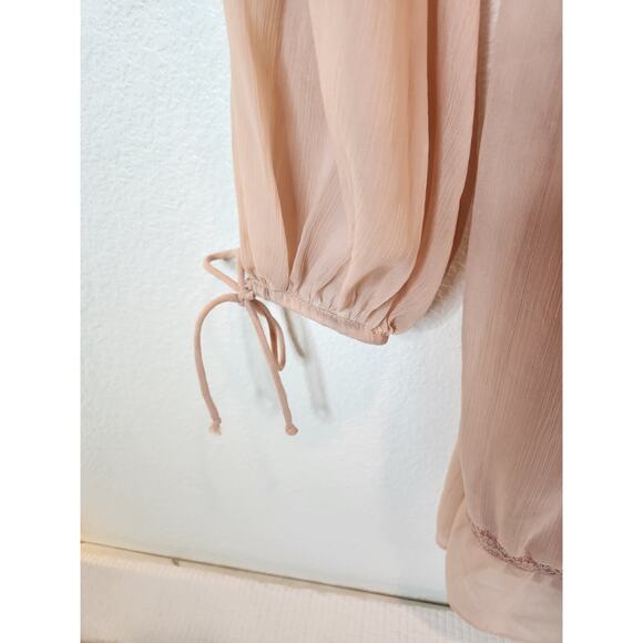 Vero Moda Modura Boho Lace Dress S Beige Long Sleeve Sheer Romantic Flowy chic - Picture 6 of 8